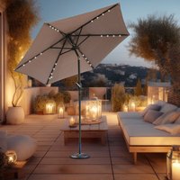 Greenbay - 2.5M Solar led Light Parasol Patio Umbrella Garden Outdoor Crank Tilt Taupe