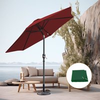 2.5M Wine Red Round Garden Parasol Patio Umbrella Crank Tilt with Base Cover