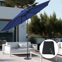 2.7M Blue Round Garden Parasol Patio Crank Tilt Umbrella w/ Base Cover