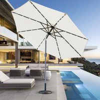 2.7M Garden Solar LED Parasol Sun Shade Patio Umbrella with Tilt Crank Cream w/ Base