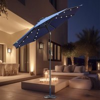 Greenbay - 2.7M led Parasol Outdoor Garden Patio Tilt and Crank Sun Shade Umbrella Blue