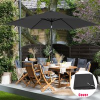 2.7M Round Parasol Umbrella Patio Garden Sun Shade Aluminium Crank Tilt with Rain Cover Black