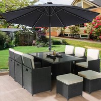 Green Bay - 2.7M Solar led Outdoor Parasol Garden Patio Tilt Crank Sun Shade Round Umbrella Black