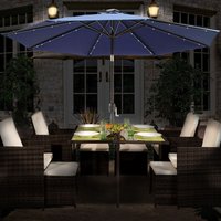 Green Bay - 2.7M Solar led Outdoor Parasol Garden Patio Tilt Crank Sun Shade Round Umbrella Blue