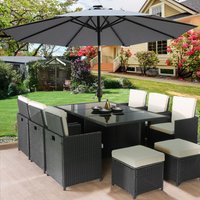 Green Bay - 2.7M Solar led Outdoor Parasol Garden Patio Tilt Crank Sun Shade Round Umbrella Grey