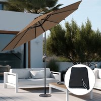 2.7M Taupe Round Garden Parasol Patio Crank Tilt Umbrella w/ Base Cover