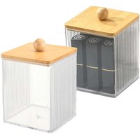Tinor - 2pcs Cotton Swab Dispenser, Transparent Cotton Swab Storage, Makeup Remover Cotton Dispenser, Bathroom Organizer Acrylic Storage, Bathroom