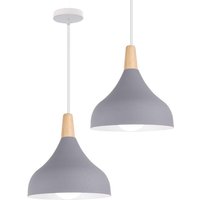 2pcs Pendant Light, Modern Chandelier with Wood Pattern, Simple Style Hanging Lighting Fixtures for Living Rooms Dining Room Kitchen Bedroom (Gray)