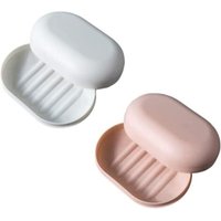 2pcs (Pink + White) Soap Dish with Lid Travel Soap Dish Travel Soap Dish Waterproof Soap Dish Container Can Close Soap Dish Dish Shower Hiking