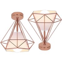 Norcks - 2PCS Retro Chandelier Vintage Cage Ceiling Light Diamond Shape 25CM (Rose Gold) Industrial Ceiling Lamp Iron Metal E27 For Restaurant Cafe