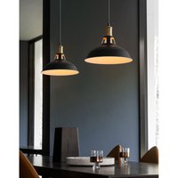 2pcs Vintage Pendant Light, Hanging Light with Dome Metal Lampshade, Retro Industrial Chandelier (Black and White, Ø27cm)