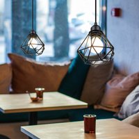 Axhup - 2pcs Vintage Pendant Lighting Fixture Ø16cm Mini Diamond Shape Iron Hanging Ceiling Lamp Cage Shade Chandelier for Bedroom Living Room