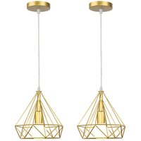 2X Ø25cm Diamond Pendant Light Retro Hanging Lamp Industrial Metal Chandelier Antique Vintage Ceiling Lamp Gold