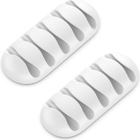 Aougo - 2x cable holders, cable clamps, each for 5 cables, cable management organizer for the home office, robust adhesive strip, white