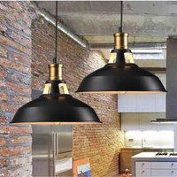 Vintage Metal Chandelier, Hanging Light with Dome Lampshade, Retro Industrial Pendant Light Ø27cm Black and White, 2PCS