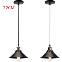 Pendant Light Black, Vintage Simple Hanging Ceiling Lamp, Retro Chandelier with Ø22cm Lamp Shade (Black) 2Pack