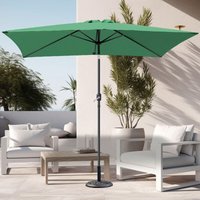 2x3m Green Garden Rectangular Parasol Tilt Crank Umbrella with Base