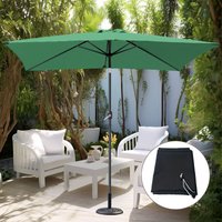 2x3M Green Rectangular Garden Parasol Crank Tilt Umbrella w/ Base Cover