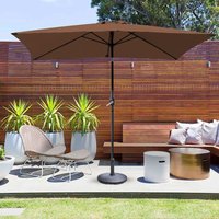 2x3m Rectangle Garden Parasol Umbrella Patio Sun Shade Aluminium Crank Tilt Coffee w/ Base Weight