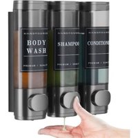 3-in-1 Wall Mount Soap Dispenser, Shower Gel Dispenser, No Punching Required, Suitable for Shampoo, Conditioner, Kitchen, Hotel (Gray)