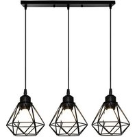 3 Lights Industrial Pendant Light Spiral Diamond Cage Shade Hanging Ceiling Lamp Chandelier for Living Room Kitchen Island Restaurant Black