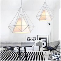 3 Lights White Vintage Pendant Light Metal Geometric Cage Chandelier Adjustable Height for Bedroom Dining Room Ø25cm