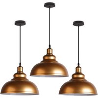 Wottes - 3-pack Industrial Vintage Ceiling Pendant Light Metal Hanging Lamp Adjustable 100cm Chandelier Gold Ø29CM