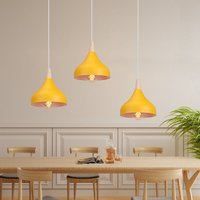 Wottes - 3-pack Modern Pendant Ceiling Light Metal Wood Hanging Lamp Adjustable Chandelier Lights Fixture Orange Ø20CM