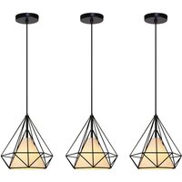 Metal Pendant Light for Kitchen Island, Industrial Metal Iron Hanging Ceiling Lamp Ø20cm Diamond Cage Chandelier (3X Black)