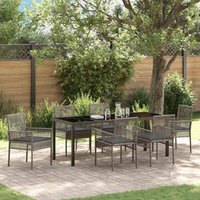 vidaXL Garden Dining Set with Cushion 7 pcs Grey Poly rattan