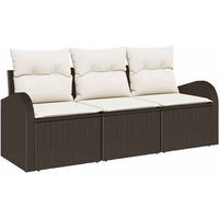 Garden Sofa Set with Cushion 3 pcs Brown Poly rattan Vidaxl