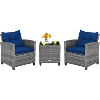 Costway - 3 Piece Patio Rattan Sofa Set Backyard Outdoor Wicker Conversation Set