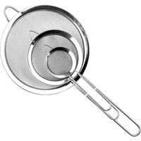 3-Piece Stainless Steel Colander Set 19/25/35 cm, Kitchen Sieve with Handle, Fine Mesh Metal Sieve, Filter for Draining Powders, Pastry (Silver)