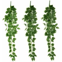 Hoopzi - 3 Pieces Artificial Hanging Plants, 90cm Fake Ivy Hanging Scindapsus Green Leaves for Decoration