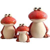 3 Pieces Frog Family Figurines Statue Miniature Ceramic Figurine Animal Ornament for Bookshelf Red