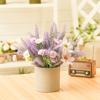 Livingandhome - 30CM Simulation Mist Lavender Wooden Flower Plant with Pot