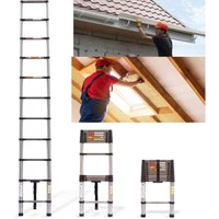 3.2M Telescopic Folding Ladder 10.5FT Multi-Purpose Stainless Steel Telescoping Ladder Extendable Portable Sturdy Loft Ladder with EN131 and CE