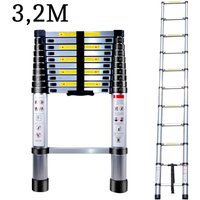3.2M Telescoping Ladder, Portable Aluminum Telescopic Height Extension Multi Purpose Loft Ladder, 330 pound/150 kg Capacity (Silver)
