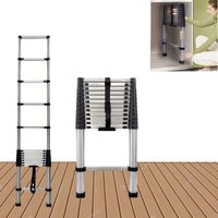 3.8m Telescopic Ladder Multi-purpose Telescopic Folding Ladder with Anti-Slip Rubber Feet and Wide Steps, Extendable Loft Ladder - EN131 Stainless