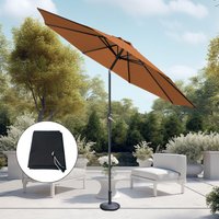 3M Garden Parasol Patio Outdoor Umbrella Canopy Crank Tilt Coffee w/ Base Cover