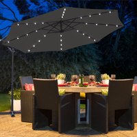 Greenbay - 3M led Garden Banana Parasol Patio Hanging Umbrella Sun Shade Cantilever Black