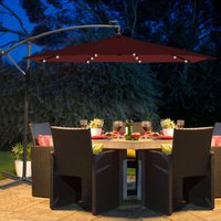 Greenbay - 3M led Outdoor Garden Hanging Parasol Sun Shade Banana Umbrella Cantilever Wine Red