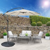 3M Outdoor Hanging Parasol Patio Banana Sun Shade Garden Canopy Umbrella Cream with Base