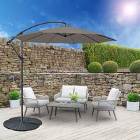 3M Outdoor Hanging Parasol Patio Banana Sun Shade Garden Canopy Umbrella Taupe with Base