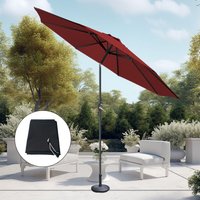 3M Parasol Patio Umbrella Outdoor Garden Sun Shade Tilt Crank Wine w/ Base Cover