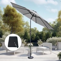 3M Patio Parasol Sunshade Garden Umbrella Canopy Tilt Crank Grey w/ Base Cover