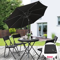 3M Round Garden Parasol Canopy Patio Sun Shade Umbrella Tilt Crank with Rain Cover Black