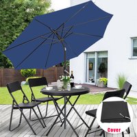 3M Round Garden Parasol Canopy Patio Sun Shade Umbrella Tilt Crank with Rain Cover Blue