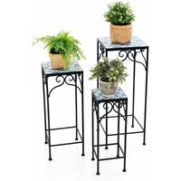 Costway - 3Pcs Metal Plant Stand Painted Flowerpot Display Rack Nesting Planter Pot Holder