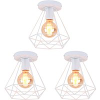 Axhup - 3X Ceiling Lamp Vintage, Ø20cm Metal Ceiling Light, Industrial Chandelier with Diamond Lampshade for Living Room Hallway (Black)
